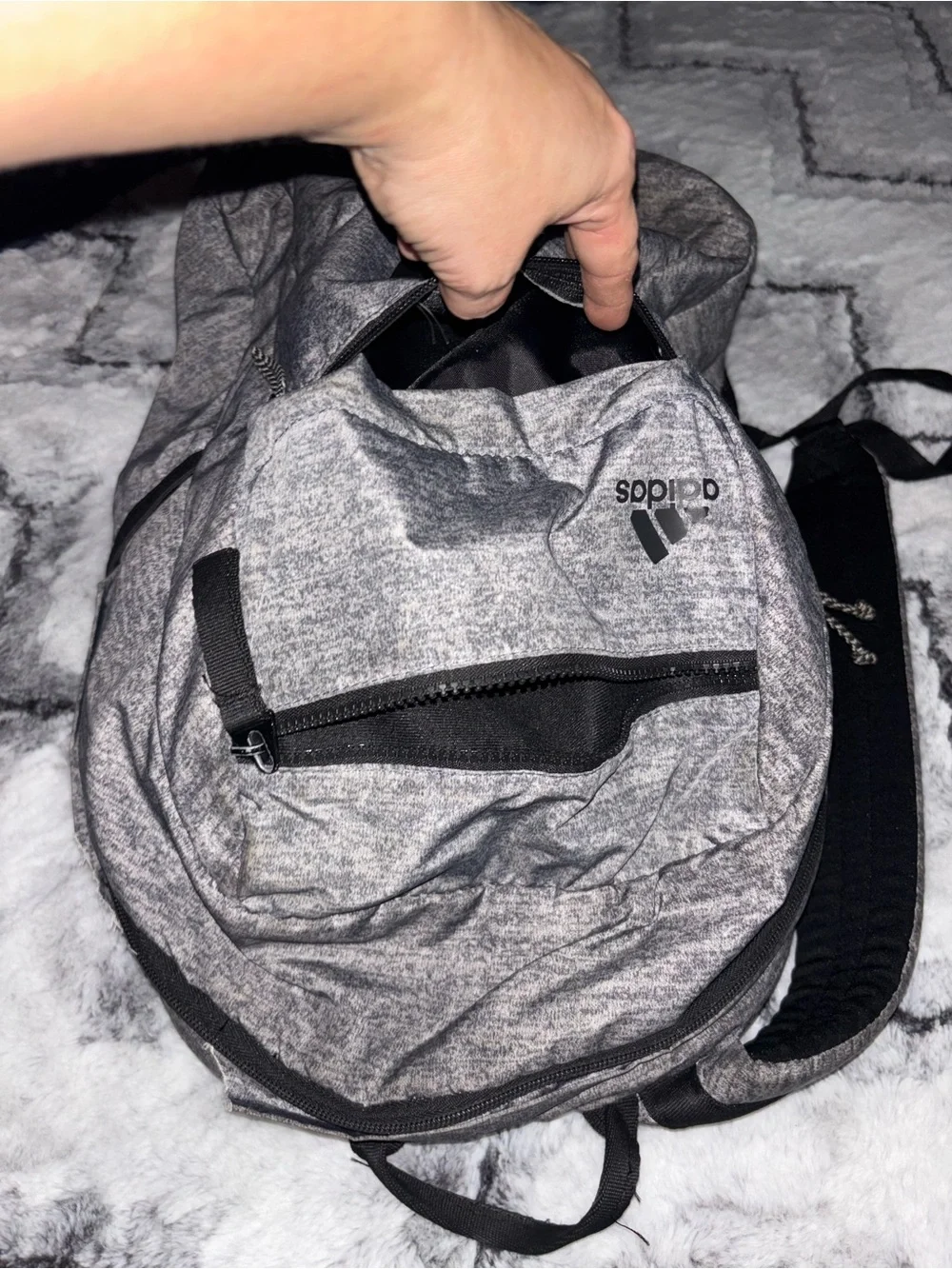 adidas Heather Gray Backpack with Black Stripes